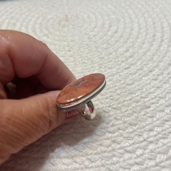 Beautiful RED RAINBOW JASPER Handmade Sterling 925 Ring Size 8.5 #703D - Picture 2 of 4